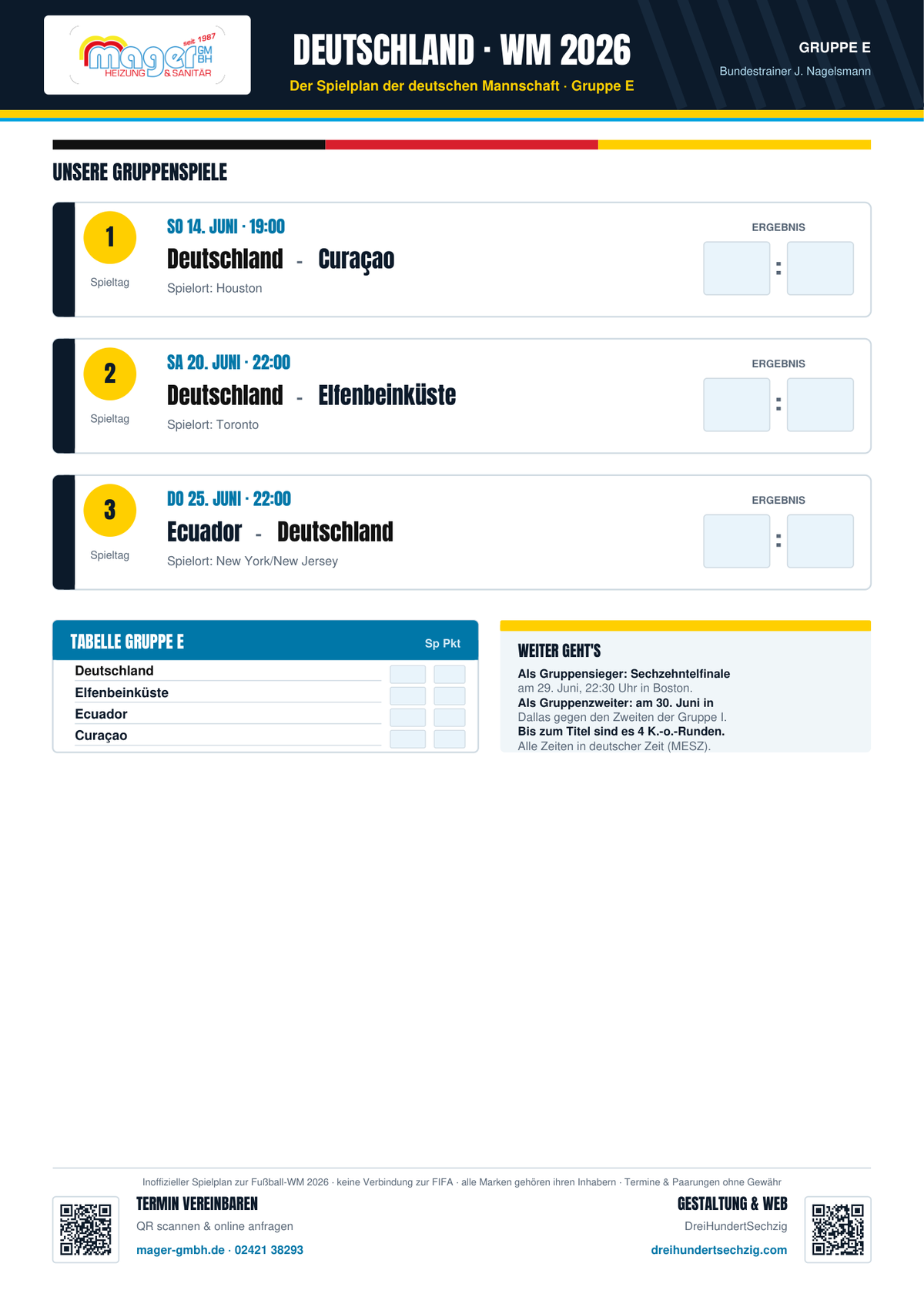 Deutschland-Spielplan zur Fußball-WM 2026 mit allen Gruppenspielen zum Ausdrucken